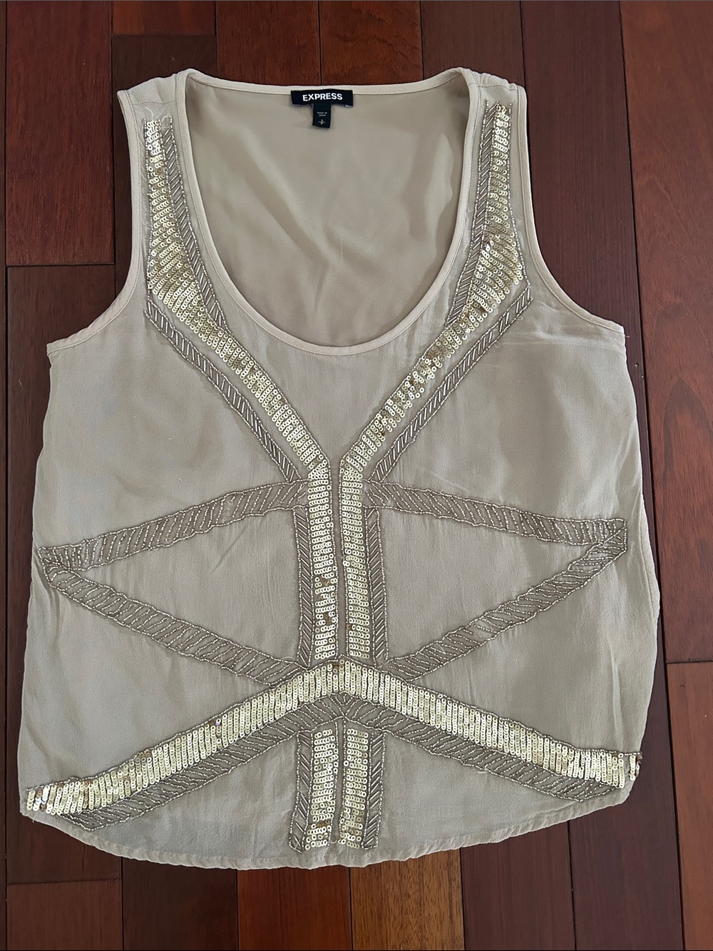 Express Cream Sequin-Trim Scoop Neck Tank
